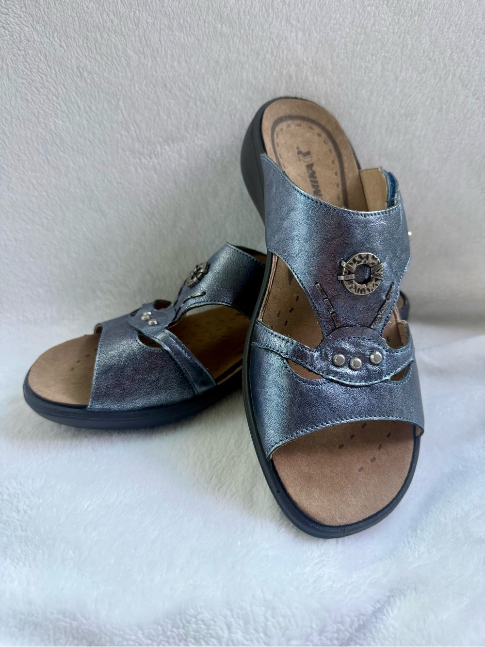 Romika Ibiza 99 Metallic Dark Blue Leather Slide Sandals NWOT Czech SZ41